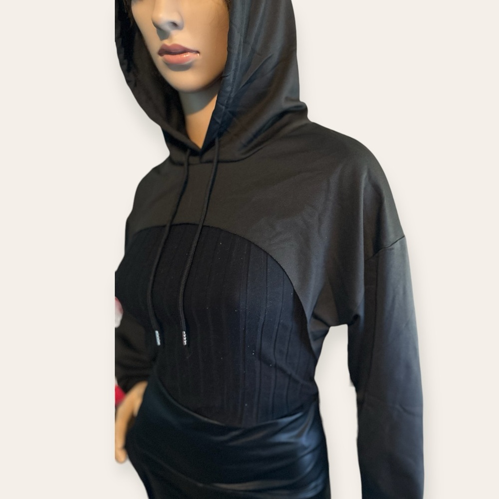 🖤Long Sleeve Cropped Super Crop Top, Solid Color Drawstring Hoodie Sweatshirt🖤